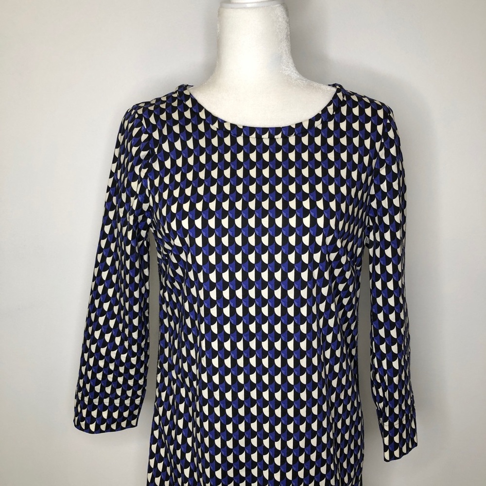 J. Crew Blue Black White Geometric Long Sleeve Dress